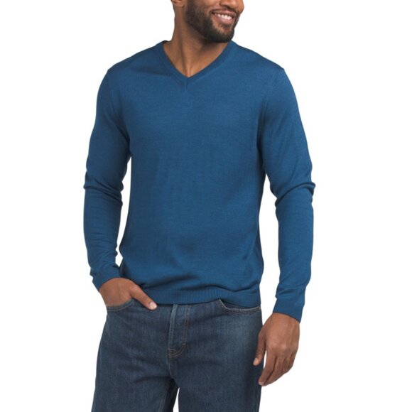 JACK VICTOR Blue Wool And Cashmere Blend Ramezay Long Sleeve V-neck Sweater - Picture 1 of 2